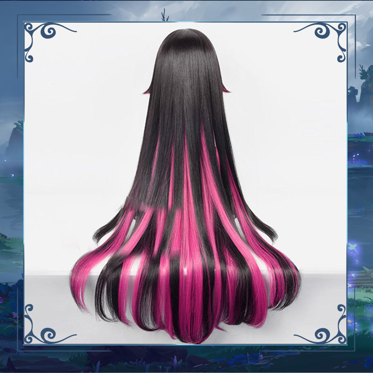 Genshin Fatui Impact Cosplay Long Black Mix Rose Red Wig