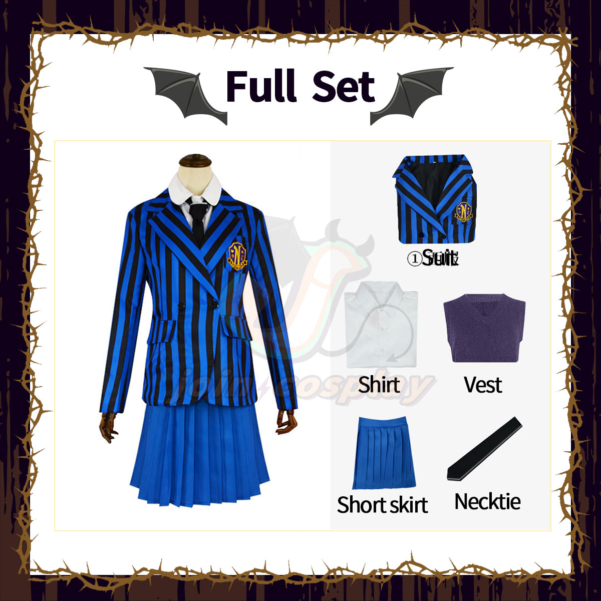 Wednesday (2022) Nevermore Academy Uniform Blue Female Cosplay Costume Suit