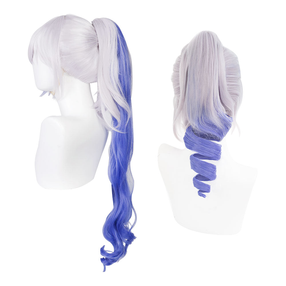 Honkai Star Rail Cosplay Silver Wolf Wig Sliver Blue Gradient Pony Tail