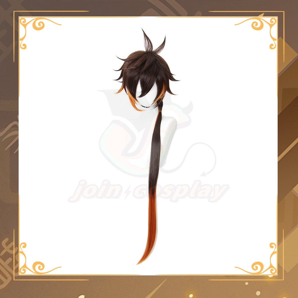 Genshin Impact Zhongli Wig Long Straight Gradual Brown