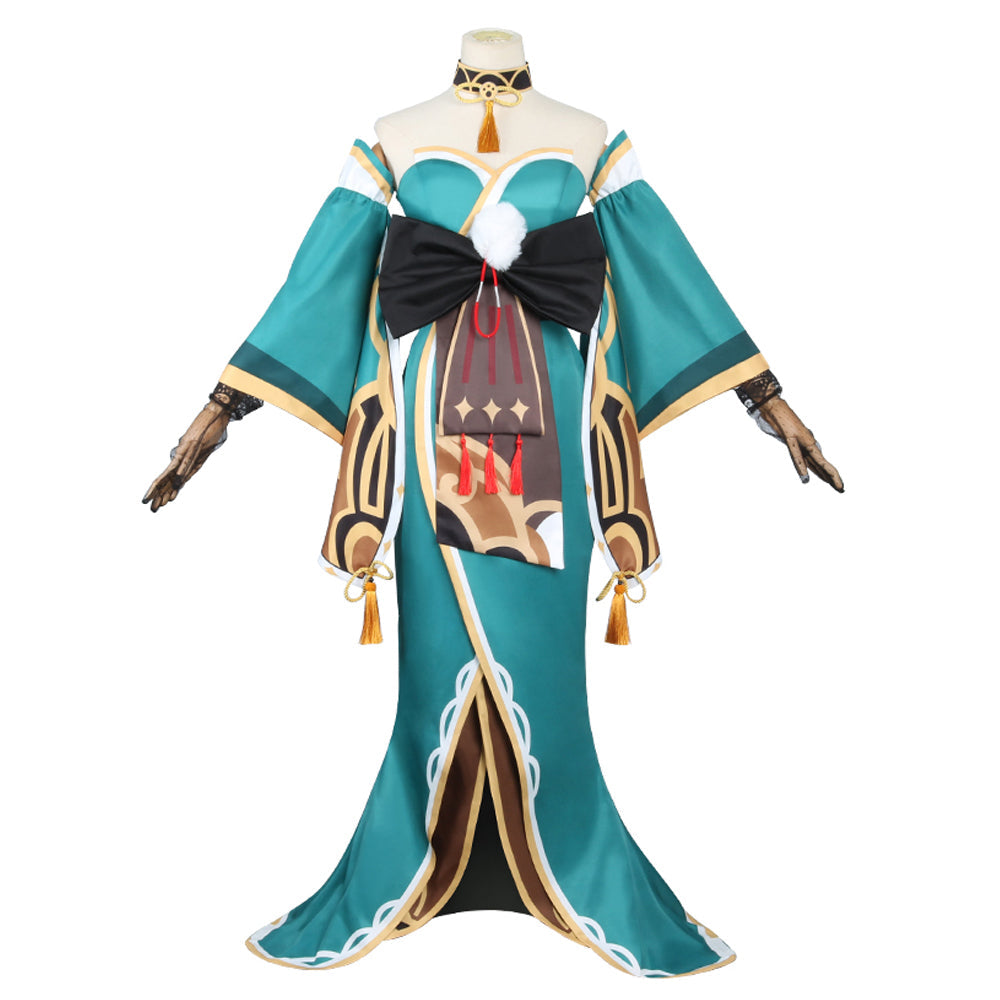 Genshin Impact Miss Hina Green Dress Cosplay Costume