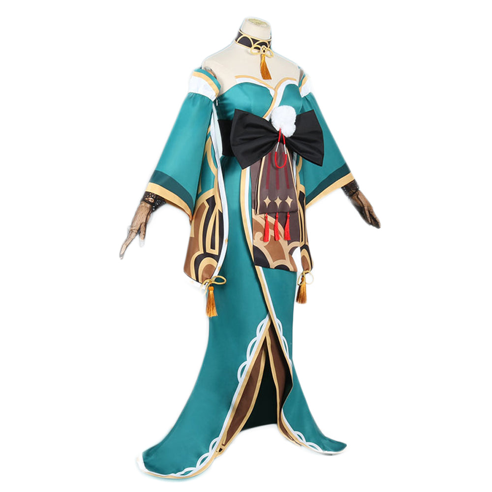 Genshin Impact Miss Hina Green Dress Cosplay Costume