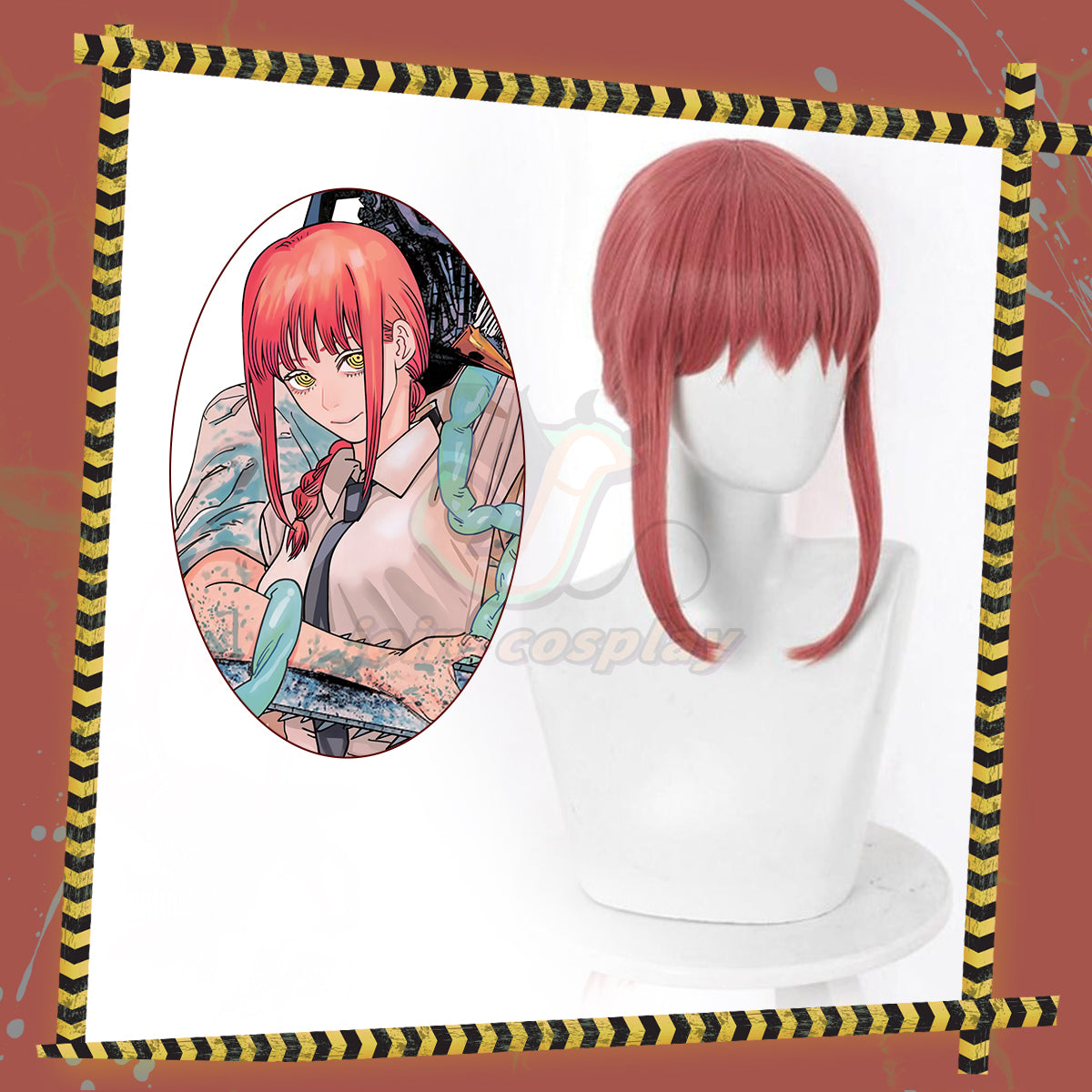 Chainsaw Men Makima Wig Red Straight with Medium Braid Party Hair