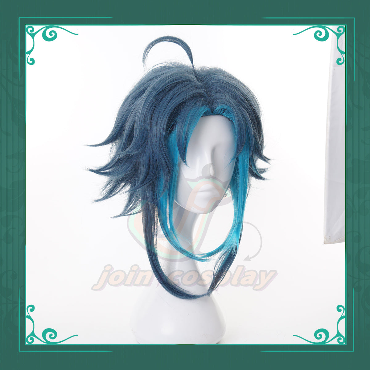 Game Genshin Impact Xiao Cosplay Wig Mixed Dark Green Blue