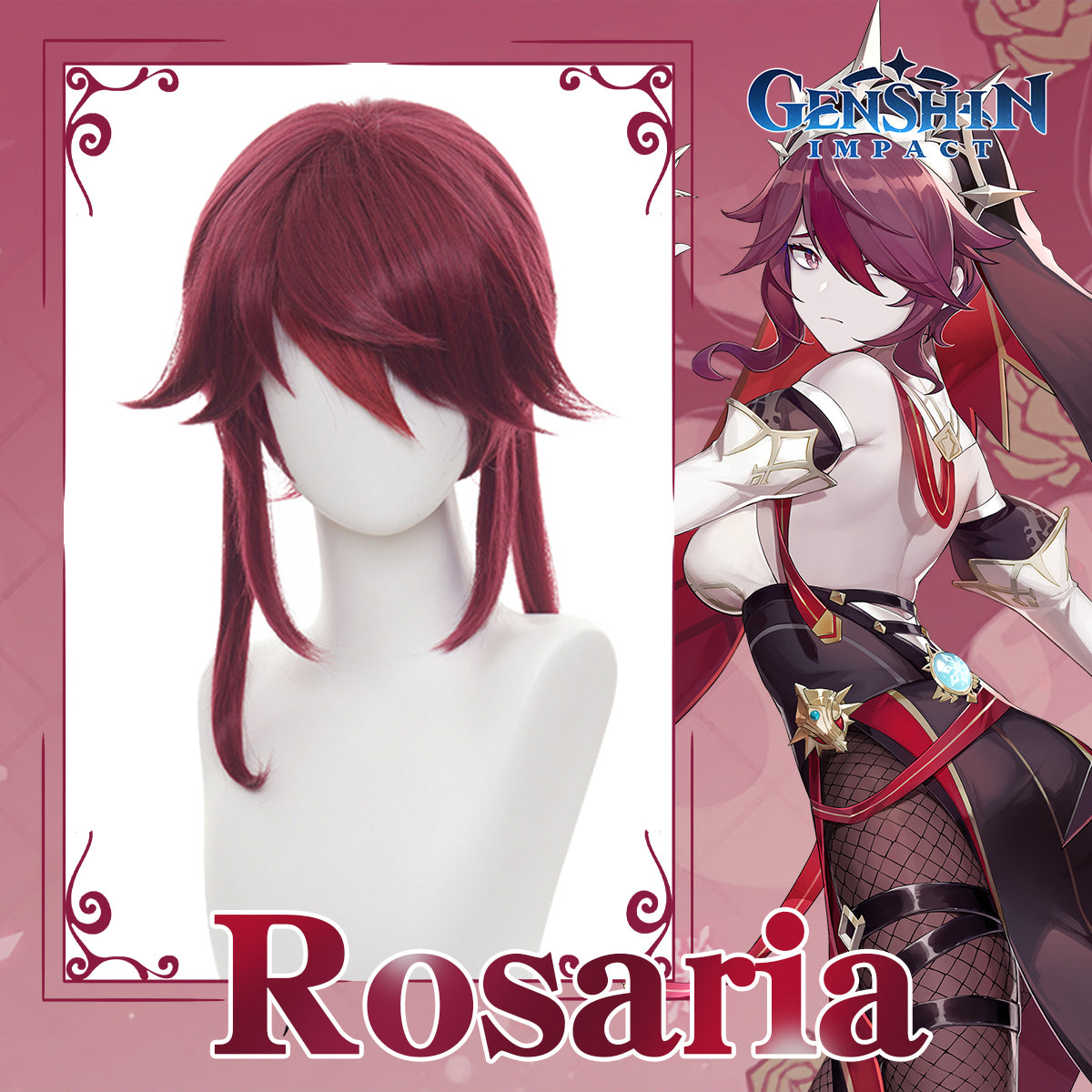 Genshin Impact Rosaria Wine Red Long Cosplay Wig