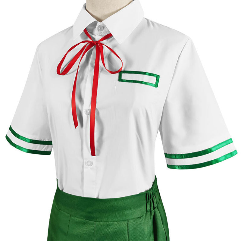 Suzume White shirt Green Pleated Skirt