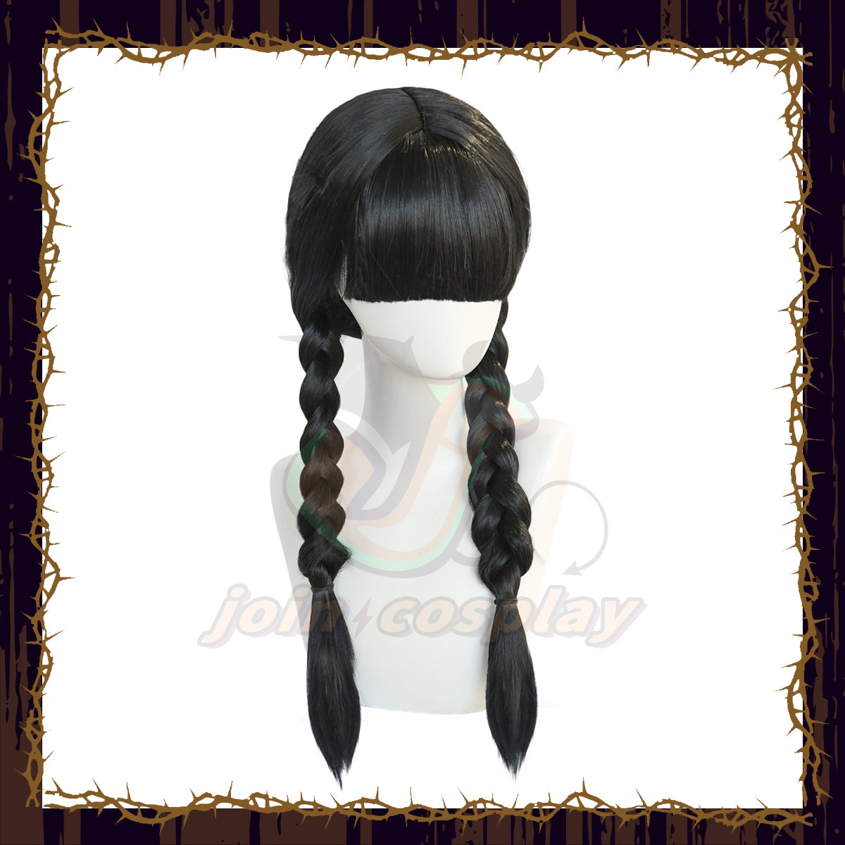 Wednesday Addams Long Black Braided Middle Part Wig